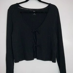 Black Luxe Long Sleeve Tie Front Top